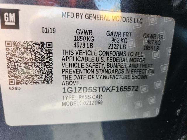 1G1ZD5ST0KF165572 - 2019 CHEVROLET MALIBU LT გრაფიტი ფოტო 12