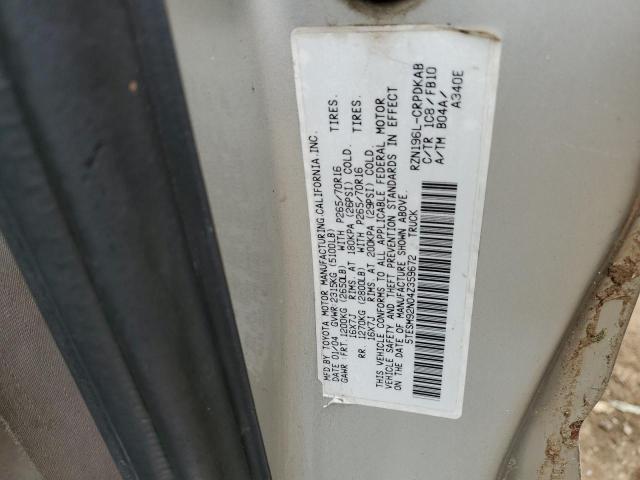 5TESM92N04Z359672 - 2004 TOYOTA TACOMA XTRACAB PRERUNNER ვერცხლისფერი ფოტო 12