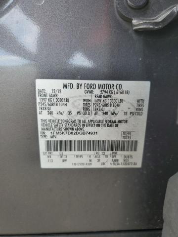 1FM5K7D82DGB74931 - 2013 FORD EXPLORER XLT GRAY photo 13