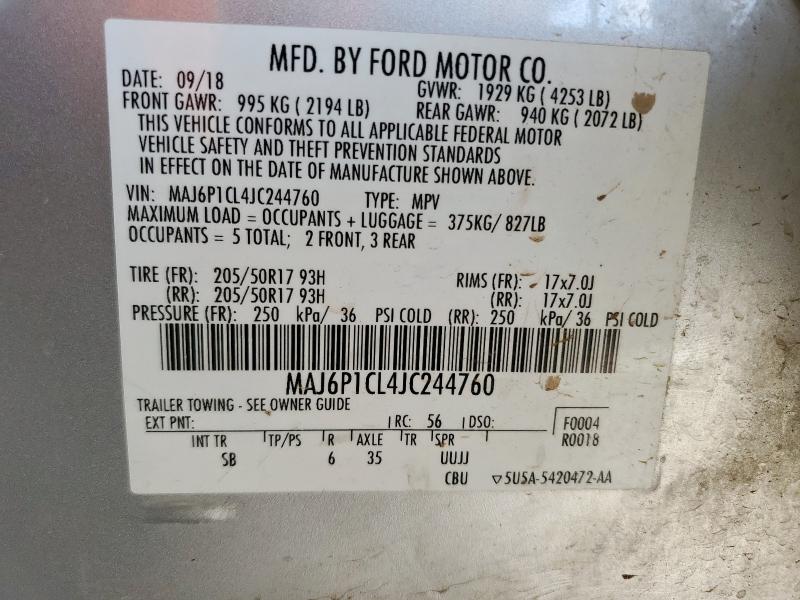 MAJ6P1CL4JC244760 - 2018 FORD ECOSPORT SES Plata foto 13