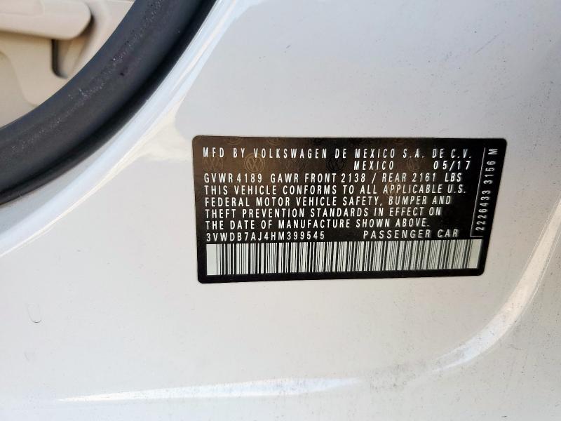 3VWDB7AJ4HM399545 - 2017 VOLKSWAGEN JETTA SE Biały zdjęcie 12