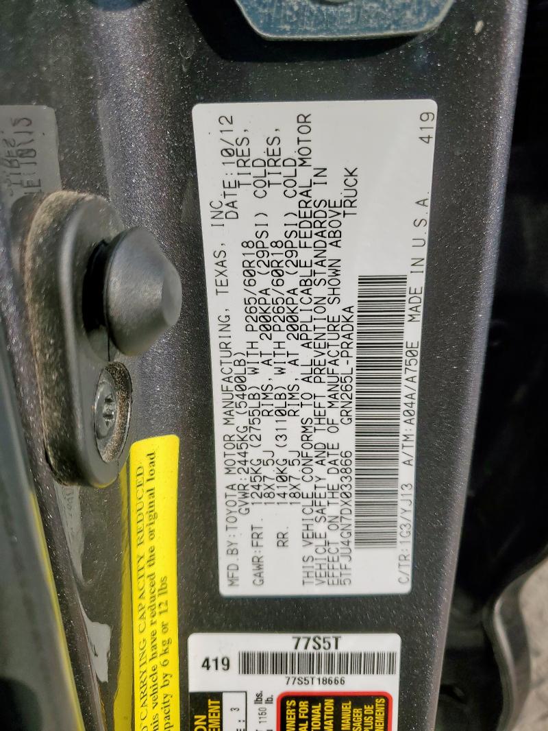 5TFJU4GN7DX033866 - 2013 TOYOTA TACOMA DOUBLE CAB PRERUNNER GRAY photo 12