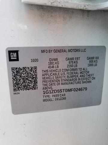 1G1ZD5ST0MF024679 - 2021 CHEVROLET MALIBU LT WHITE photo 12