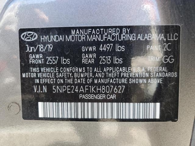 5NPE24AF1KH807627 - 2019 HYUNDAI SONATA SE CHARCOAL photo 12