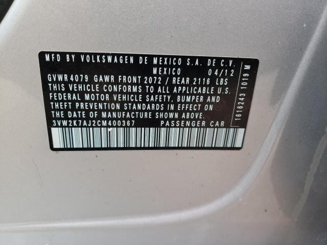 3VW2K7AJ2CM400367 - 2012 VOLKSWAGEN JETTA BASE SILVER photo 13