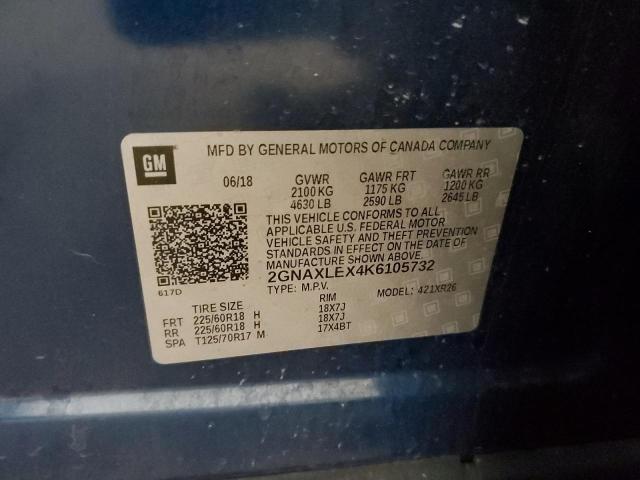 2GNAXLEX4K6105732 - 2019 CHEVROLET EQUINOX LT BLUE photo 13