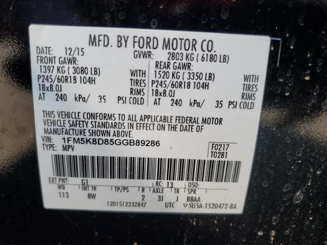 1FM5K8D85GGB89286 - 2016 FORD EXPLORER XLT BLACK photo 14