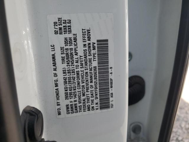 5FNYF6H52LB056368 - 2020 HONDA PILOT EXL WHITE photo 12