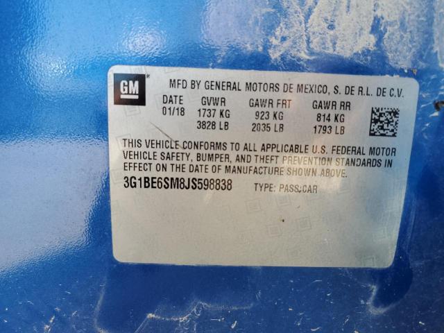 3G1BE6SM8JS598838 - 2018 CHEVROLET CRUZE LT 蓝色 照片 12