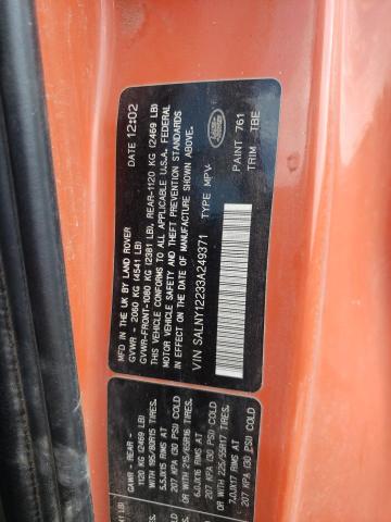 SALNY12233A249371 - 2003 LAND ROVER FREELANDER SE ORANGE photo 13