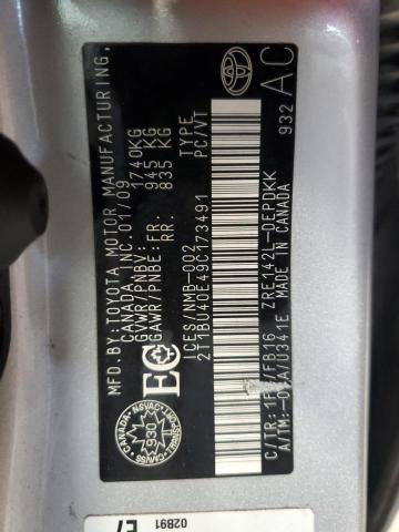 2T1BU40E49C173491 - 2009 TOYOTA COROLLA BASE SILVER photo 12