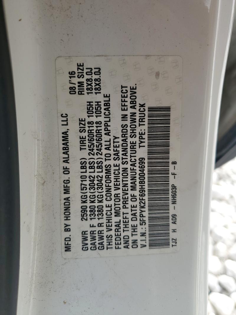 5FPYK2F69HB004699 - 2017 HONDA RIDGELINE RTL ორფეროვანი ფოტო 12