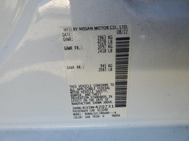 1N4BL4CV2NN420731 - 2022 NISSAN ALTIMA SR თეთრი ფოტო 13