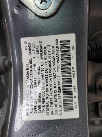 2HGFA1F50BH305112 - 2011 HONDA CIVIC LX GRAY photo 12