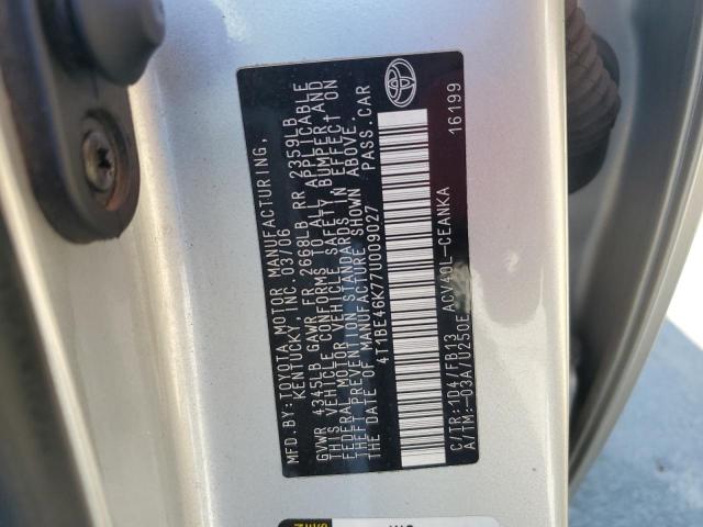 4T1BE46K77U009027 - 2007 TOYOTA CAMRY CE ვერცხლისფერი ფოტო 12