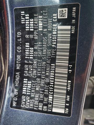 JHMFC1F34KX003758 - 2019 HONDA CIVIC EX Azul foto 12