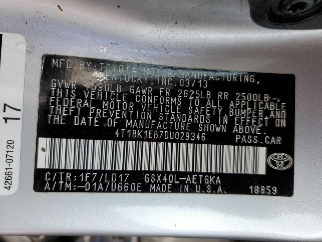 4T1BK1EB7DU029346 - 2013 TOYOTA AVALON BASE 银色 照片 12