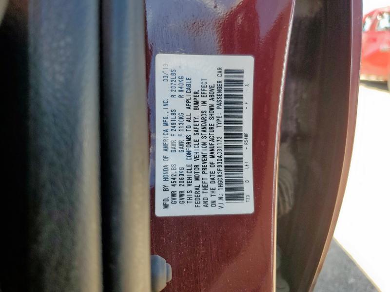 1HGCR3F93DA031173 - 2013 HONDA ACCORD TOURING MAROON photo 12