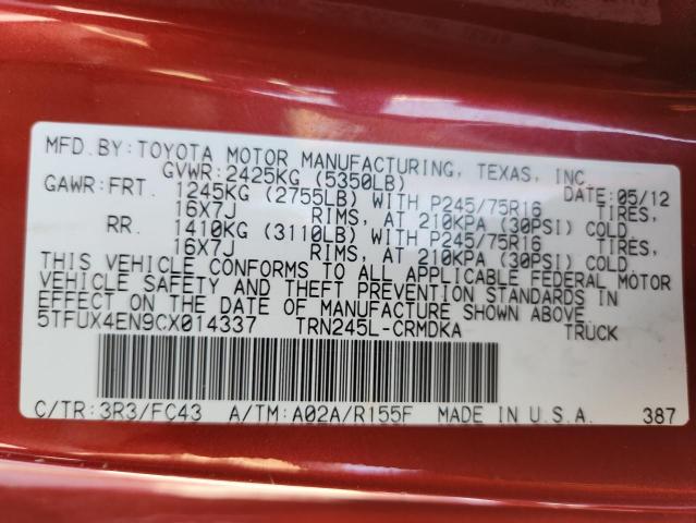 5TFUX4EN9CX014337 - 2012 TOYOTA TACOMA ACCESS CAB Rot Foto 12