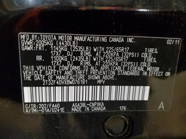 2T3ZF4DVXBW076181 - 2011 TOYOTA RAV4 შავი ფოტო 13