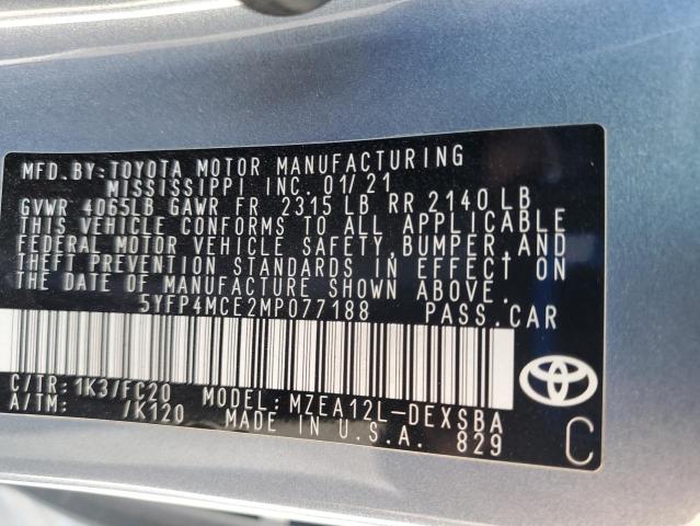 5YFP4MCE2MP077188 - 2021 TOYOTA COROLLA SE ლურჯი ფოტო 13