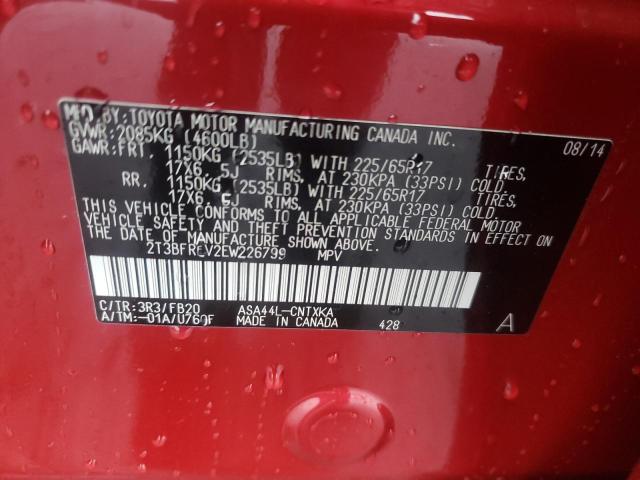 2T3BFREV2EW226799 - 2014 TOYOTA RAV4 LE RED photo 12