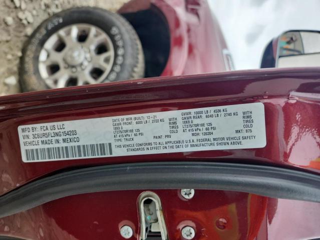 3C6UR5FL3NG154203 - 2022 RAM 2500 LARAMIE Bordo foto 12