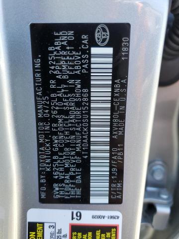 4T1DAACK0SU152868 - 2025 TOYOTA CAMRY XSE 银色 照片 12