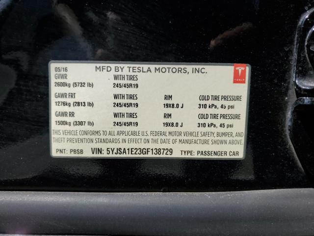 5YJSA1E23GF138729 - 2016 TESLA MODEL S 黑色 照片 12