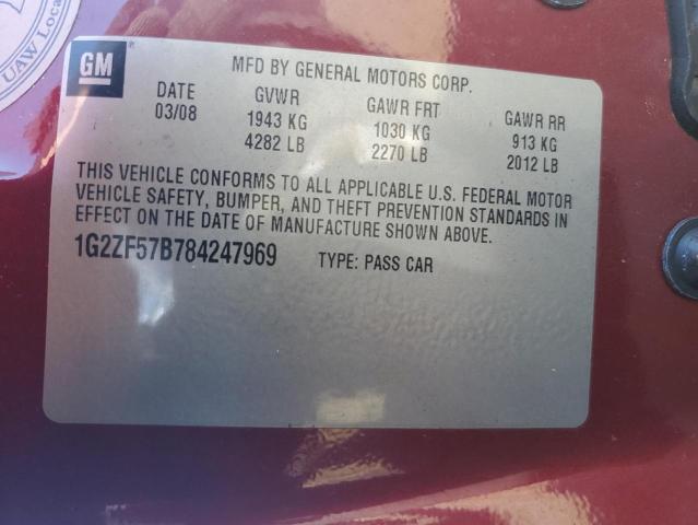 1G2ZF57B784247969 - 2008 PONTIAC G6 VALUE LEADER MAROON photo 12