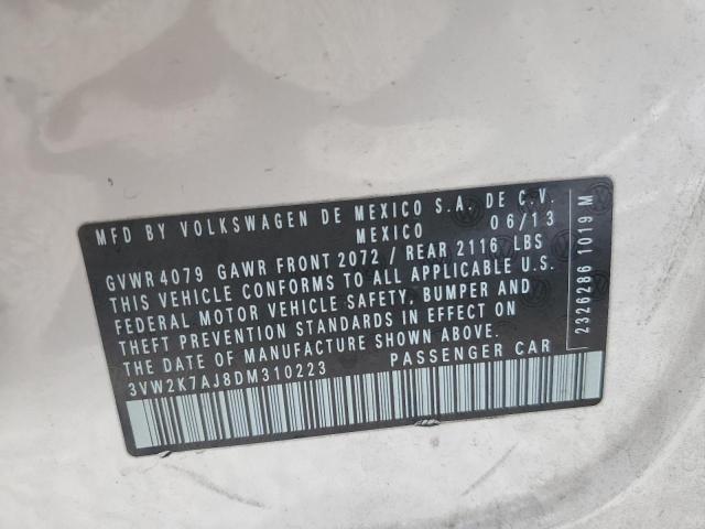 3VW2K7AJ8DM310223 - 2013 VOLKSWAGEN JETTA BASE თეთრი ფოტო 12