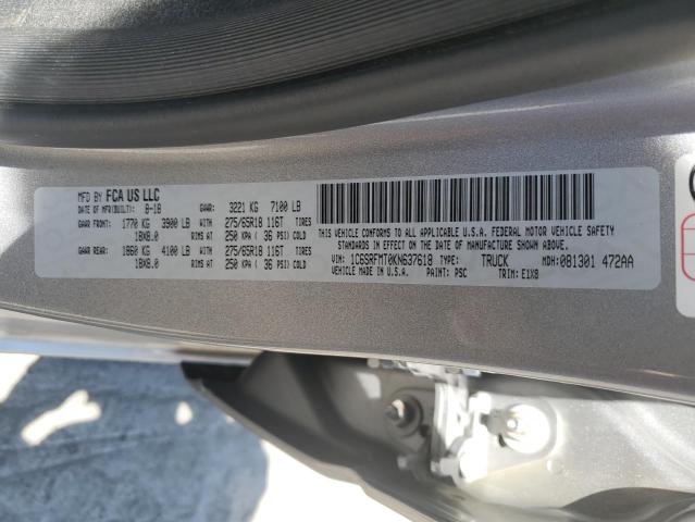 1C6SRFMT0KN637618 - 2019 RAM 1500 BIG HORN/LONE STAR SILVER photo 12