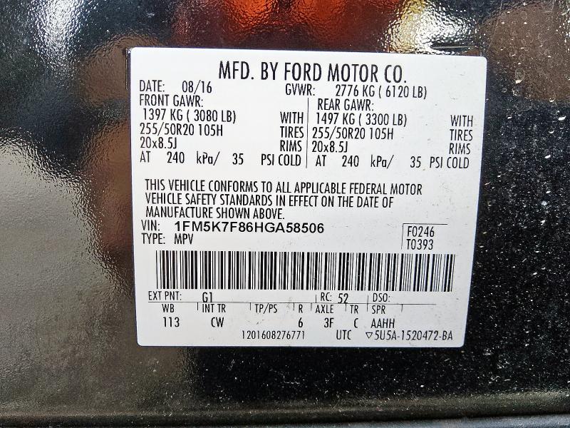 1FM5K7F86HGA58506 - 2017 FORD EXPLORER LIMITED BLACK photo 13