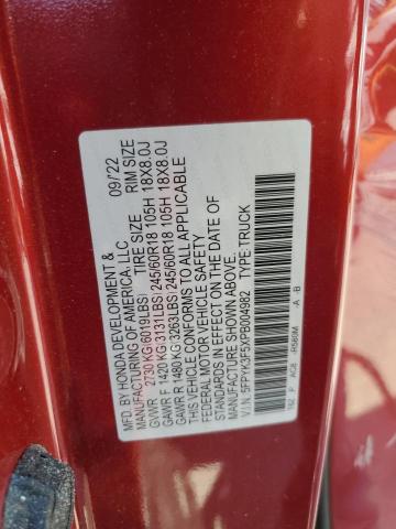 5FPYK3F5XPB004982 - 2023 HONDA RIDGELINE RTL RED photo 12