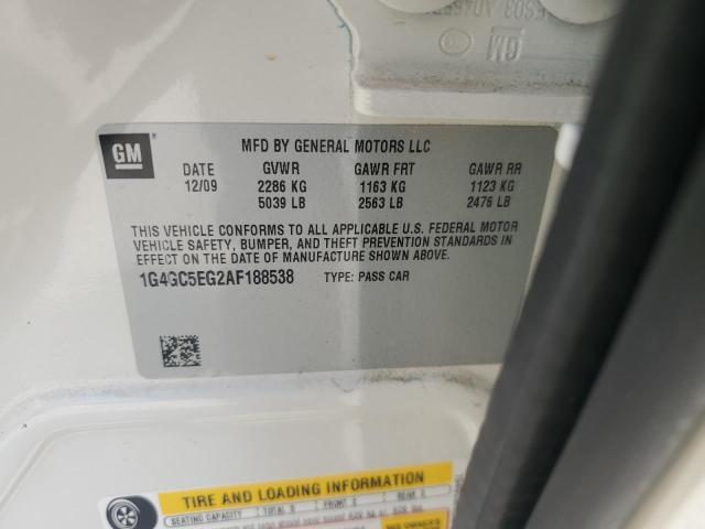 1G4GC5EG2AF188538 - 2010 BUICK LACROSSE CXL Ақ фото 12