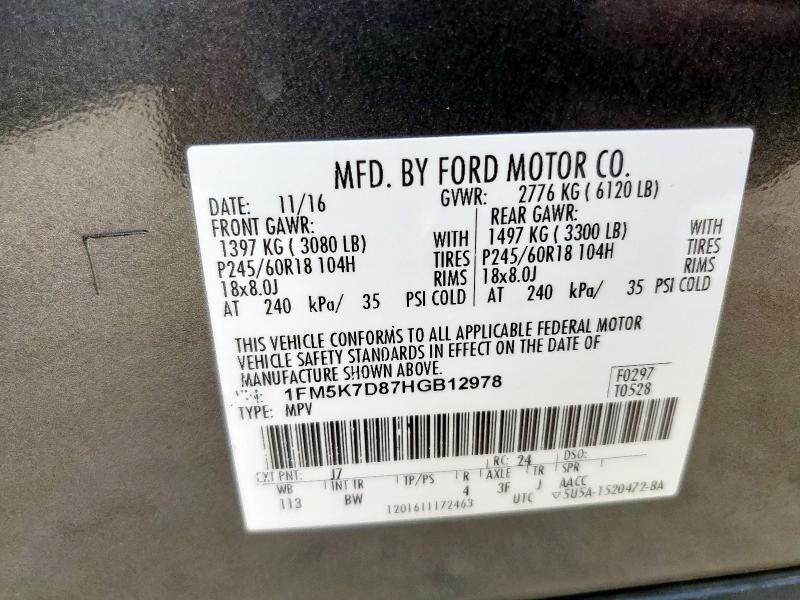 1FM5K7D87HGB12978 - 2017 FORD EXPLORER XLT GRAY photo 13