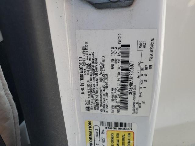 3FA6P0H72HR356071 - 2017 FORD FUSION SE WHITE photo 12