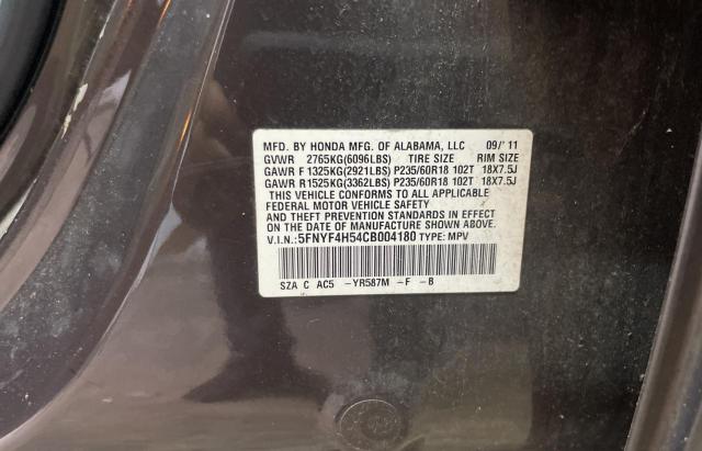 5FNYF4H54CB004180 - 2012 HONDA PILOT EXL 灰色 照片 10