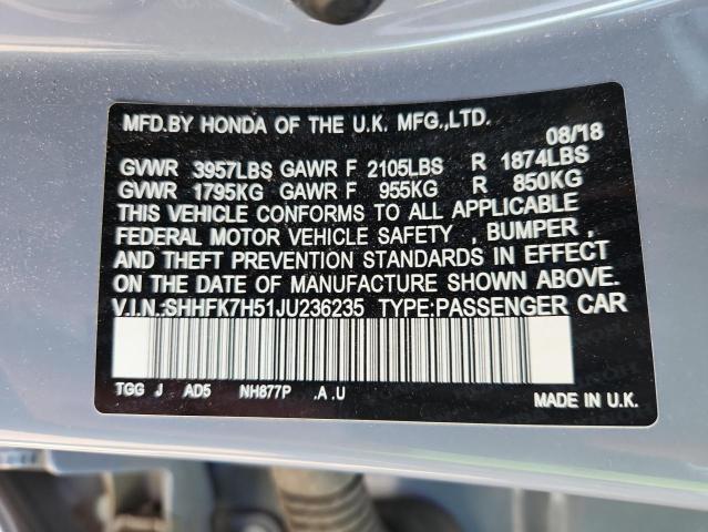 SHHFK7H51JU236235 - 2018 HONDA CIVIC EX Boz foto 13