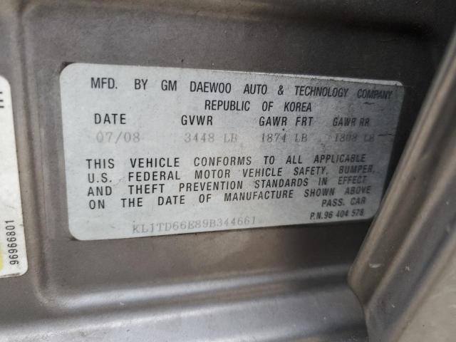 KL1TD66E89B344661 - 2009 CHEVROLET AVEO LS 灰色 照片 13