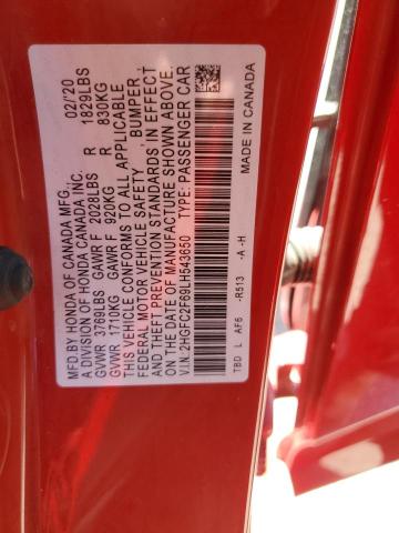 2HGFC2F69LH543650 - 2020 HONDA CIVIC LX Rot Foto 12