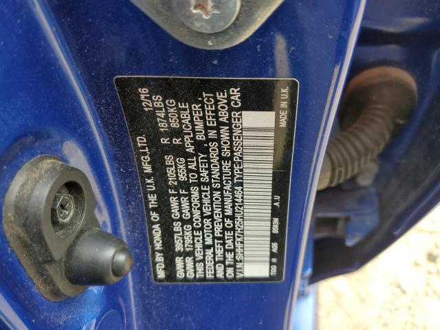 SHHFK7H25HU214464 - 2017 HONDA CIVIC LX BLUE photo 12