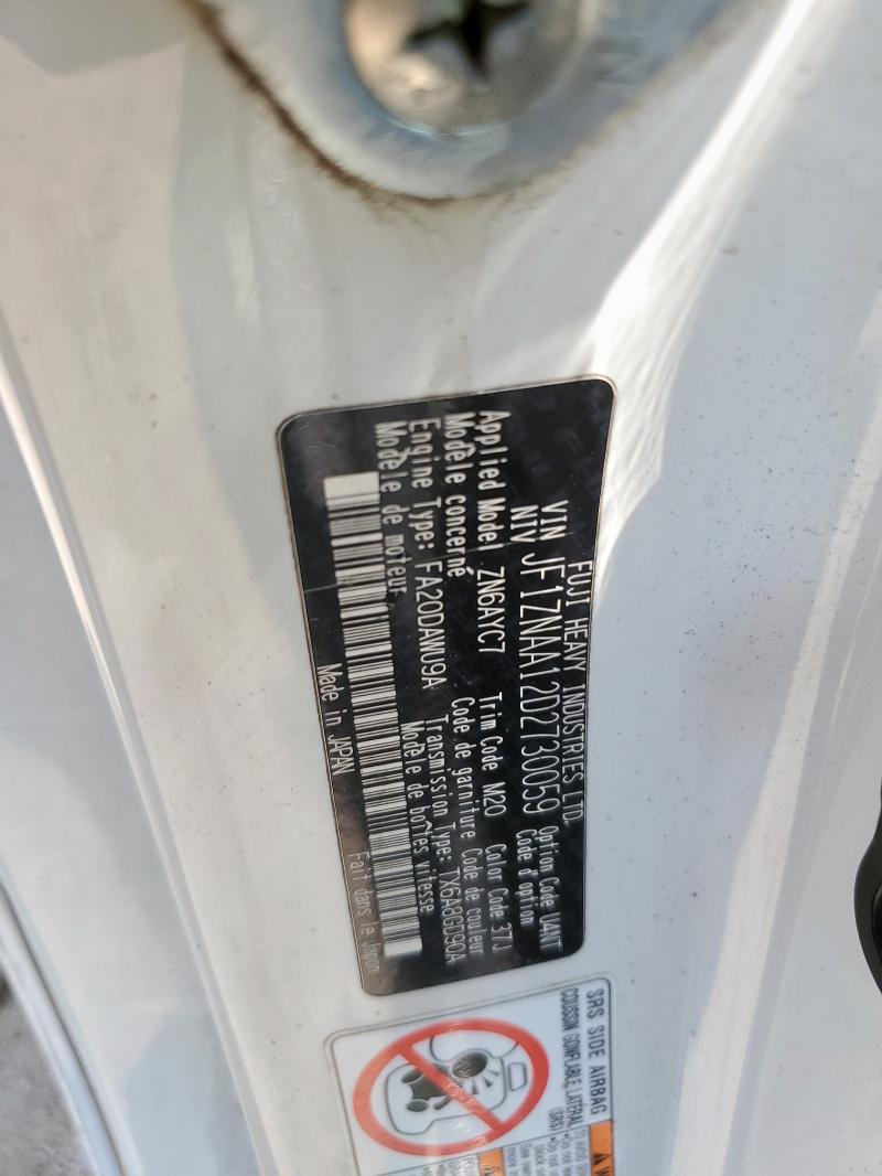 JF1ZNAA12D2730059 - 2013 TOYOTA SCION FR-S WHITE photo 12