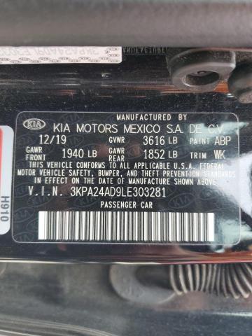 3KPA24AD9LE303281 - 2020 KIA RIO LX BLACK photo 12