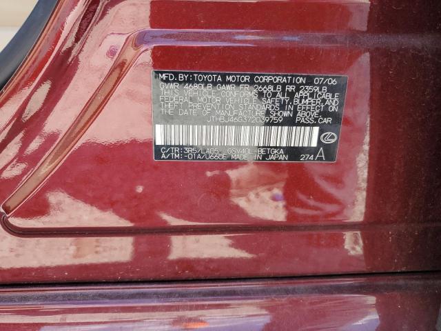 JTHBJ46G372039759 - 2007 LEXUS ES 350 RED photo 13