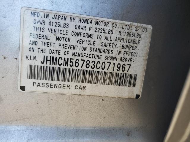 JHMCM56783C071967 - 2003 HONDA ACCORD EX SILVER photo 12