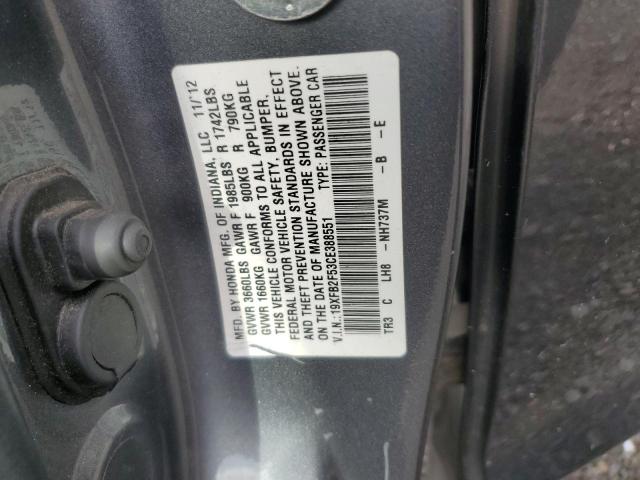 19XFB2F53CE388551 - 2012 HONDA CIVIC LX GRAY photo 12