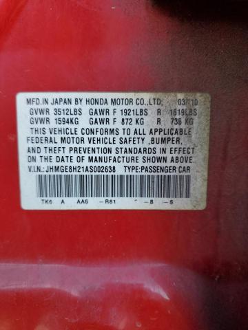 JHMGE8H21AS002638 - 2010 HONDA FIT წითელი ფოტო 14