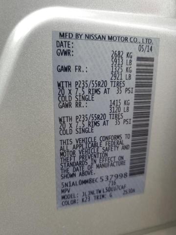 5N1AL0MM8EC537998 - 2014 INFINITI QX60 SILVER photo 12