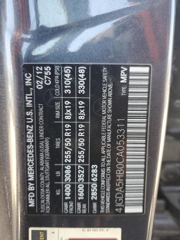 4JGDA5HB0CA053311 - 2012 MERCEDES-BENZ ML 350 4MATIC BLACK photo 14